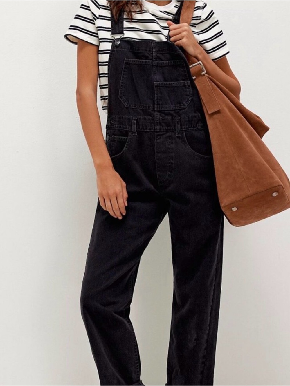 Free People Black Denim Overalls Jumpsuit
